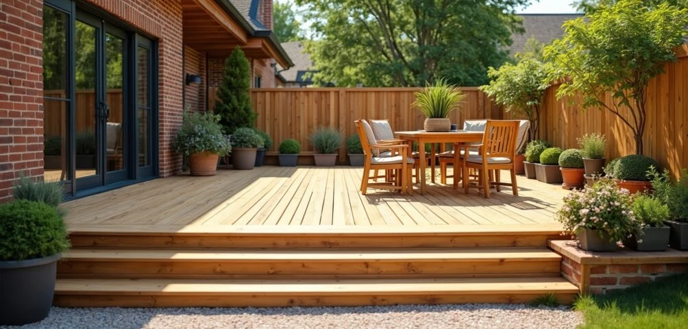 Local wood deck builders constructing a durable backyard deck in San Jose