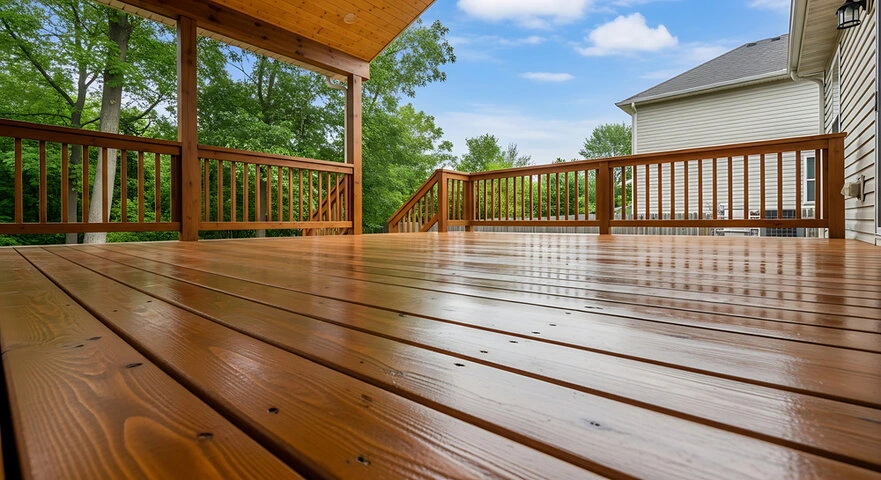 Premium natural wood decking materials used for custom deck construction